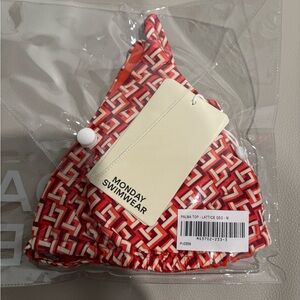 Monday Swimwear Palma Red Lattice Geo Bikini Top